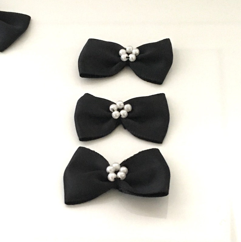 10 black satin bows black pearl bows black wedding bows Etsy