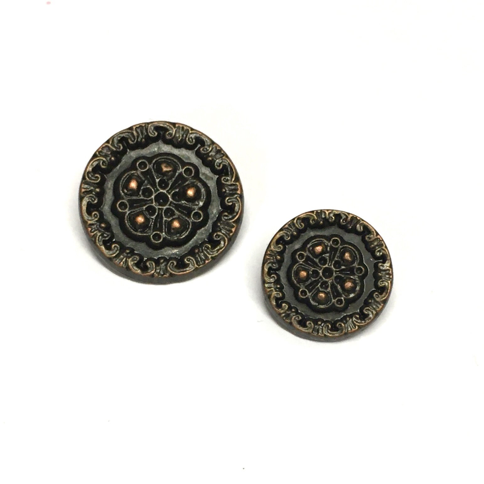 6 x dark bronze metal fancy buttons etched bronze buttons Etsy