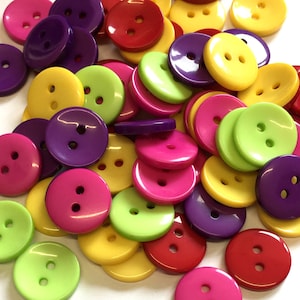 10, mixed colour buttons, assorted shiny buttons, resin buttons, 15mm round buttons, resin buttons, bright buttons, craft buttons