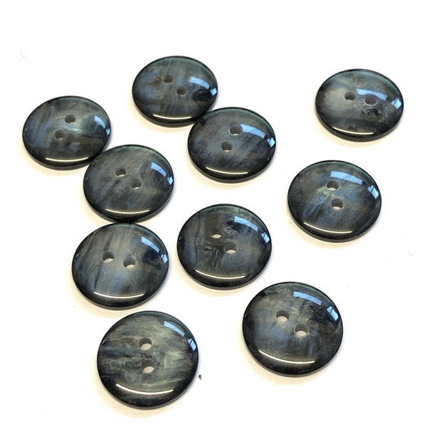 10 black opalescent resin buttons, 15mm round buttons, craft buttons, sewing buttons, boho style buttons, grey pearlised buttons