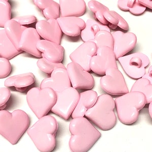 10 pink heart buttons, heart buttons, pink buttons, 15mm heart buttons, shank buttons, craft buttons, resin buttons, shiny pink buttons uk