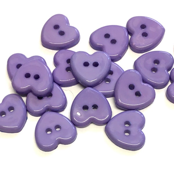 10, purple heart buttons, purple buttons, heart shaped buttons, baby buttons, valentines buttons, buttons uk, resin buttons, 14mm buttons