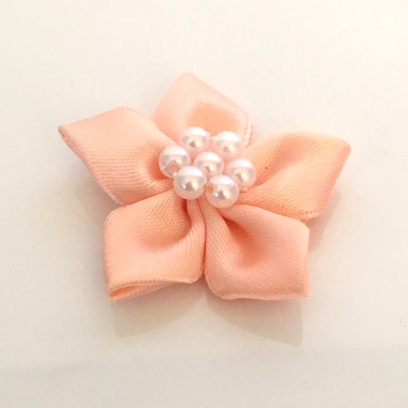 10 satin ribbon flowers pearl ribbon flowers peach ribbon Etsy