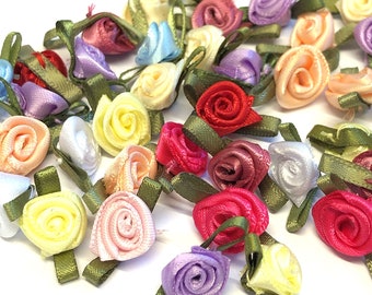 3/8" Purple Mini Ribbon Roses Appliques-Lots of 100 pcs W R0030U 3/8" Purple Mini Ribbon Roses Appliques-Lots of 100 pcs W R0030U