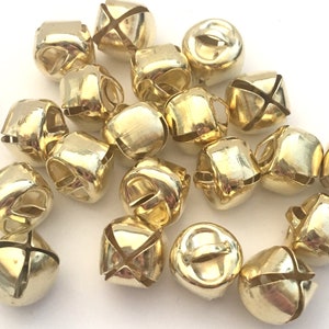 10 0r 20, 12mm jingle bells, gold bells, pet collar bells, christmas bells, christmas crafts, metal charms, bracelet charms, craft supplies