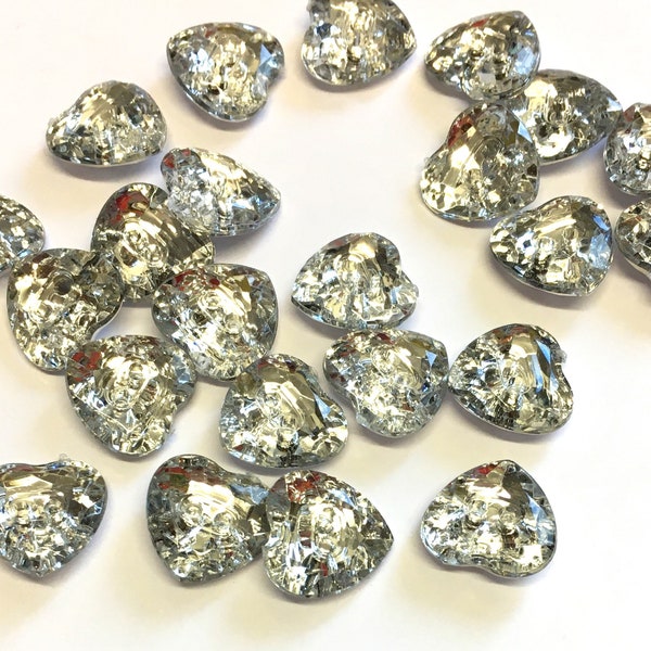 10, 12mm crystal effect heart shaped buttons, faceted crystal buttons, heart shaped buttons, diamante style buttons