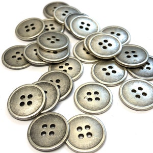 Matte Antique Silver 13MM Metal Shirt Buttons 4-hole 1/2 20L 12 Pcs Round  Bulk Paper Tag Supply Industrial Steampunk 