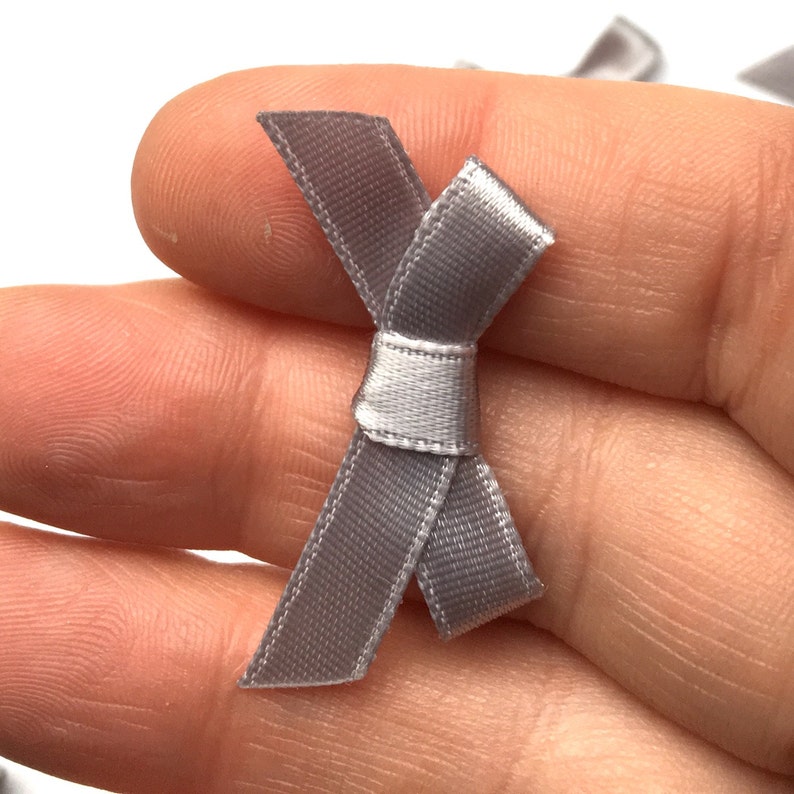 20 Satin Ribbon Bows Silver Ribbon Bows Silver Satin Bows Etsy