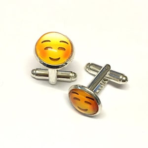 Pair of emoji cufflinks in a gift box, silver plated twist and lock cufflinks, choice ofemoticons, quirky gifts, gifts for men