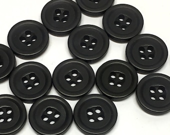 10, 15mm (24L) black shirt buttons, dipped centre with four holes, small black buttons, flat buttons, black 15mm buttons