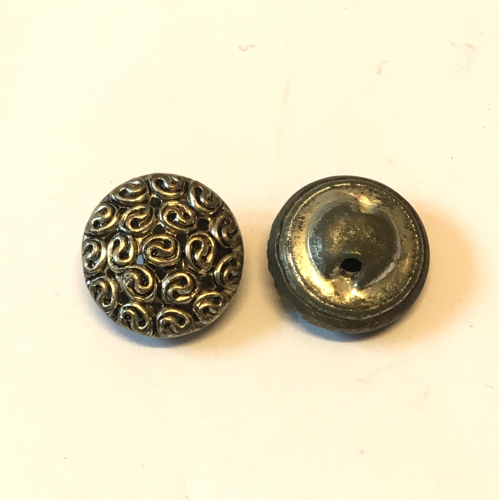 Silver Neck Button 10 Pk, Ornate Aged Silver Metal Buttons: 13mm Vintage Blouse Shank ...