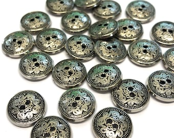 10, 12mm zilveren metallic knoppen, metallic plastic, ronde knoppen, vintage stijl knoppen, fancy knoppen, knutsel knoppen