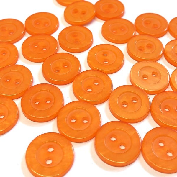 10, 14mm (22L) orange resin buttons, orange opalescent buttons, orange buttons, orange craft buttons, craft supplies