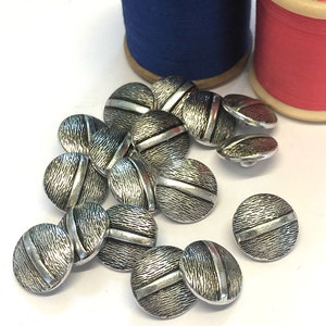 6, 14mm (22L) silver metal shank buttons, brushed silver buttons with a bar across the centre, silver shank buttons, Metal coat buttons