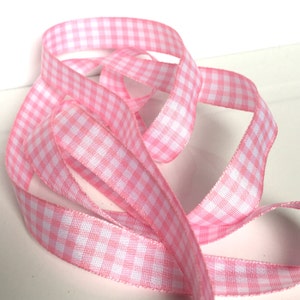 5M, pink gingham check ribbon, pink plaid ribbon, 15mm ribbon, pink check ribbon, baby pink ribbon, gingham ribbon, plaid ribbon, crafts uk image 2