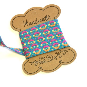 Blue Embroidered Boho Trim: Woven Braid, Sewing Embellishment (2 metres, 11mm)