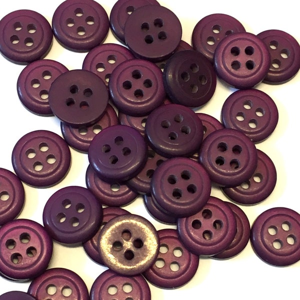 20, 11.5mm (18L) dark purple opalescent buttons, small purple buttons, shirt buttons, round buttons, sewing, knitting, crochet,