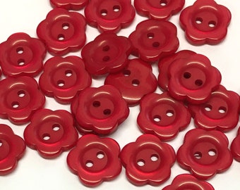 10, 14mm (22L) red flower shaped resin buttons, red flower buttons, red opalescent buttons, red craft buttons, craft supplies