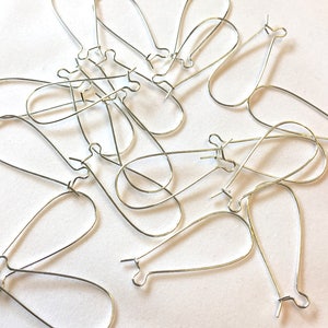 20 Silver Plated Kidney Earring Wires: 40mm DIY Findings