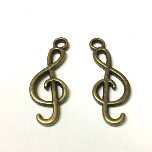 10, treble clef charms, metal charm, antique bronze charms, music note charms, jewellery making, metal charms, music lover charms, uk charms