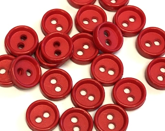 10 Red Resin Buttons: 14mm Round Craft Buttons