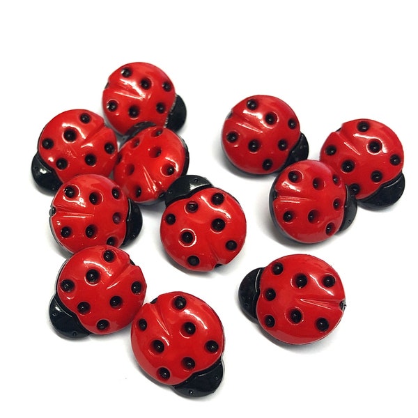 10 petits boutons coccinelle rouges et noirs avec tige arrière, boutons fantaisie, boutons coccinelle, boutons enfants