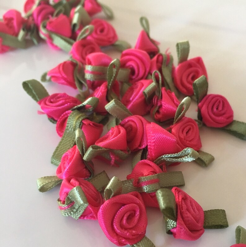 20 Hot Pink Ribbon Roses Satin Ribbon Roses Hot Pink Satin Etsy UK