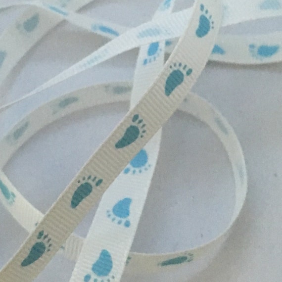 Pink or Blue 10mm wide Ribbon Pink or Blue Baby Feet