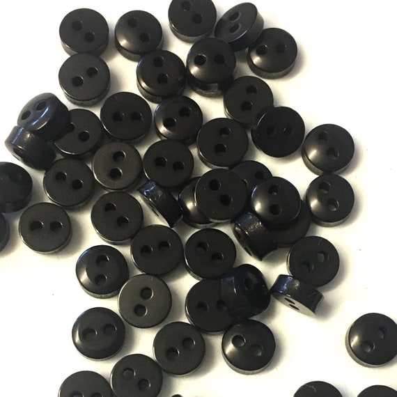 100, Micro Mini 6mm Button, Tiny Black Buttons, Miniature Craft