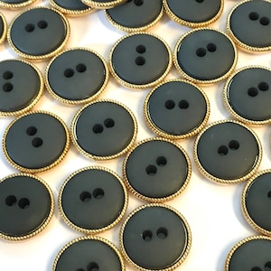 10, navy resin buttons, dark blue buttons, gold border buttons, craft buttons, sewing buttons, navy blue buttons, 15mm buttons, uk seller