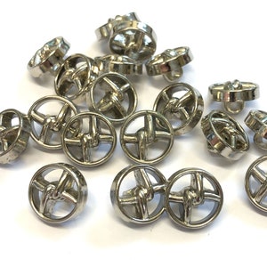 6, 15mm (24L) silber metallic Knöpfe, Open Twist Knöpfe, metallic silber Knöpfe, Blazerknöpfe, Bastelknöpfe, offene Silberknöpfe