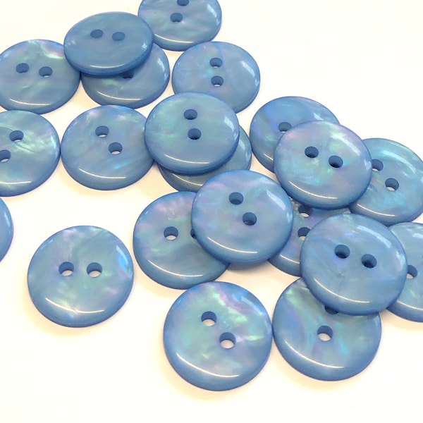 10, 15mm (24L) opalescent blue buttons, blue pearl effect buttons, shiny blue buttons