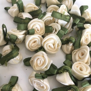 10, off White Ribbon Roses, Satin Ribbon Roses, White Satin Roses, Sew ...