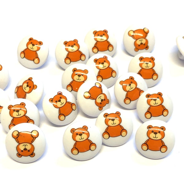 10, 15 mm (24 L) mignons boutons d'image d'ours en peluche, boutons de fantaisie d'ours, boutons de tige fantaisie, boutons pour enfants, tricots pour enfants, ours en peluche