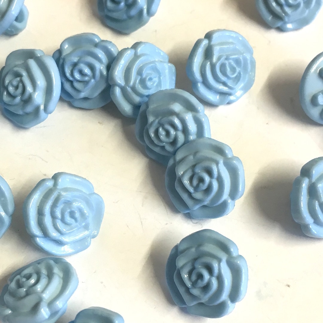 10 Blue Rose Buttons, Blue Flower Buttons, Blue Buttons, Blue Shank ...