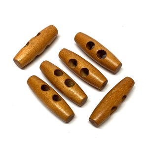 Teak Wooden Toggle Buttons: 40mm Duffle Coat Fasteners (Pack of 6)