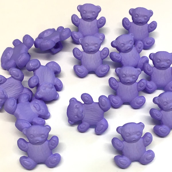 10 lilac teddy buttons, lilac teddy bear buttons, purple novelty buttons, purple childrens buttons, 15mm buttons, baby buttons, childrens
