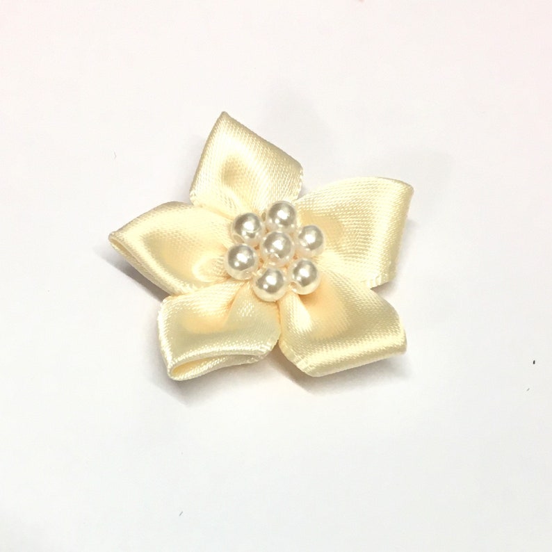 10 Satin Ribbon Flowers Pearl Ribbon Flowers Cream Ribbon Etsy