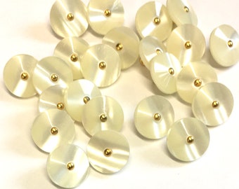 10pcs Cream Pearl Effect Buttons with Gold Loop - 11mm