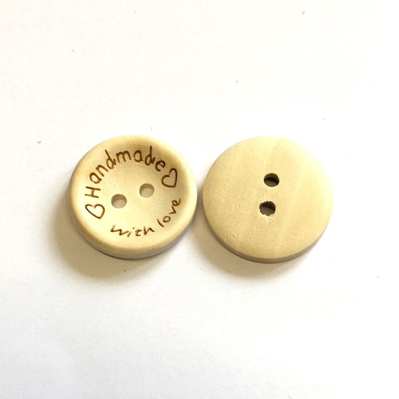 10, 25mm Light Wood Buttons With Handmade With Love Wording, Wooden Buttons  for Crafts, 40L Wood Buttons 