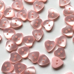 10, pink heart buttons, heart shaped buttons, 10mm buttons, opalescent buttons, dolls buttons, baby buttons, valentine buttons, pink buttons