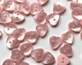 10, Pink Heart Buttons, Heart Shaped Buttons, 11mm Buttons