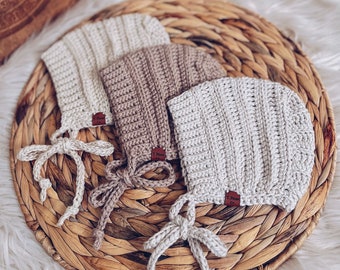 Newborn Cotton Crochet Bonnet | Ribbed Brim, Gender Neutral