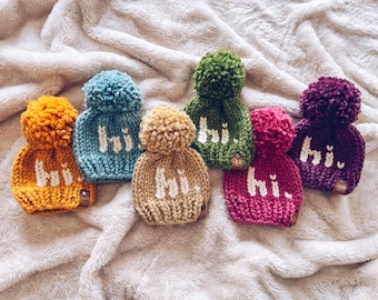 Knit Baby Pom Hat | Chunky Yarn, Newborn Beanie (0-3 Months)