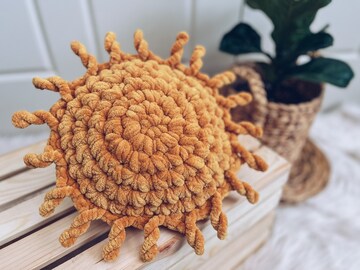 Boho Sun Pillow | Sunshine Throw Pillow | Crochet Sun Pillow | Soleil Sun Cushion | Minimalist Decor | Velvet Throw Pillow