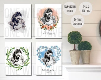 regalo de pérdida de bebé paquete de paquete de descarga digital instantánea imprimible, regalo conmemorativo de niño pequeño para la sala de guardería del bebé, acuarela de Jesucristo