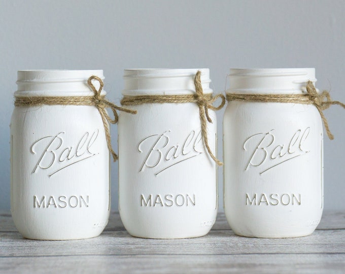 White Mason Jars Set Etsy