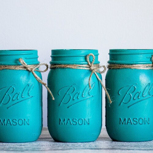 Mint Green Mason Jars Mason Jar Set Shabby Chic Decor Etsy
