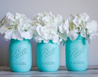 Teal Pint Size Mason Jar - Set of 3