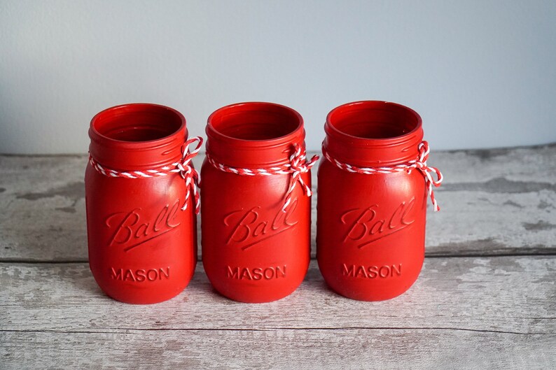 Rustic Red Mason Jar Set of 3 Etsy